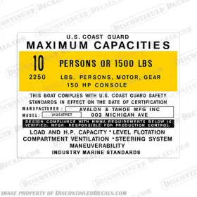 B-cp-at-10 Discontinued Decals Fits Avalon Tahoe 2125atpet Boat Capacity Decal - 10 Person