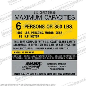 B-cp-bay-16-e-6 Discontinued Decals Fits Bayliner Marine 16 Element Capacity Decal - 6 Person