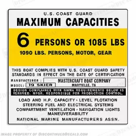 B-cp-mc-19-sk-6-2 Discontinued Decals Fits Mastercraft 19 Skier Capacity Decal - 6 Person Two