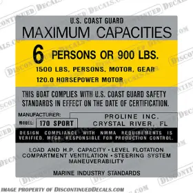 B-cp-pl-170-6 Discontinued Decals Fits Pro-line 170 Capacity Decal - 6 Person