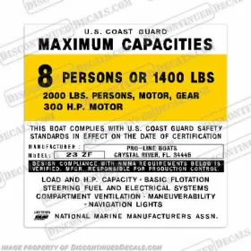 B-cp-pl-23 Discontinued Decals Fits Pro-line 23 Zf Boat Capacity Decal - 8 Person