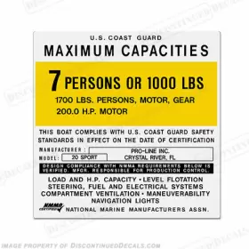 B-cp-prol-20-sp-7 Discontinued Decals Fits Proline 20 Sport Boat Capacity Decal - 7 Person