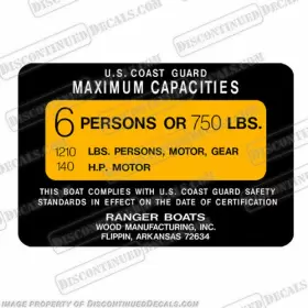 B-cp-r-6 Discontinued Decals Fits Ranger Boats Capacity Decal - 6 Person