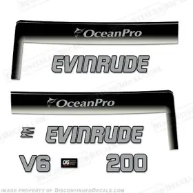 E-200-cst-sb Discontinued Decals Fits Evinrude 200hp Ocean Pro - Custom Silver/black