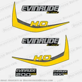 E-200-etec-ho-y Discontinued Decals Fits Evinrude 200hp High Output E-tec Decal Kit Yellow - 2011-2014