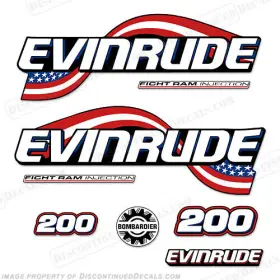 E-200-flag Discontinued Decals Fits Evinrude 200hp Flag Series