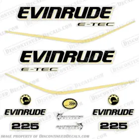 E-225-etec-lty Discontinued Decals Fits Evinrude 225hp E-tec Decal Kit - Light Yellow