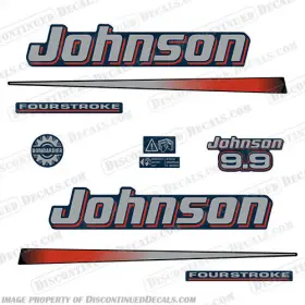 J-9-02-07-bc-st Discontinued Decals Fits Johnson 9.9hp 2002 - 2007 Blue Cowl / Silver Text