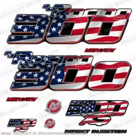 M-300-xs-2018-flg Discontinued Decals Fits Mercury Racing Optimax 300xs Dfi Decal Set 8m0121263- American Flag