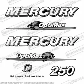 M-opt-250-07-sw Discontinued Decals Fits Mercury 250hp Inch Optimax - 2007-2012 Custom Silver / White