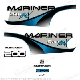 Ma-200-opt-00-b Discontinued Decals Fits Mariner 200hp Optimax Decal Kit - 2000 Blue