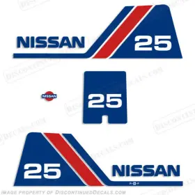 N-25-90 Discontinued Decals Fits Nissan 25hp Outboard Motor Engine Decal Kit - 1984 1995