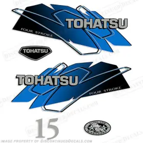 T-4s-15-b Discontinued Decals Fits Tohatsu 15hp Outboard Motor Engine Decal Kit - Blue