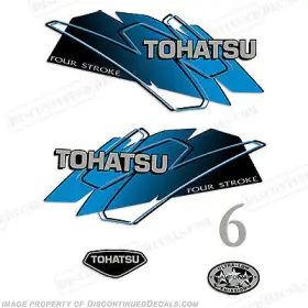 T-4s-6-b Discontinued Decals Fits Tohatsu 6hp Outboard Motor Engine Decal Kit - Blue