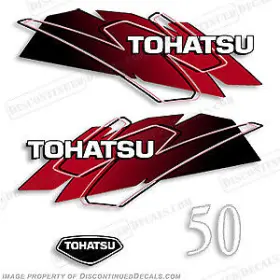 T-50-r Discontinued Decals Fits Tohatsu 50hp Outboard Motor Engine Decal Kit - Red