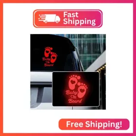 Z10000265 Iprokiu High Intensity Reflective Baby On Board Car Sticker Waterproof Cute Foot