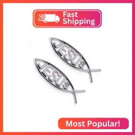 Mpxblb4198xcv Meetcute 2pcs Jesus Fish Decal Sticker Silver 3d Car Chrome Emblem