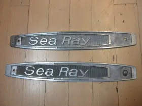 B175-39 Sea Ray Vintage Boat Original Metal Emblems Matching Pair