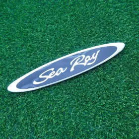 Sr-13in-oval Sea Ray 13 Inch Oval Boat Emblem Sticker Silver/black Hull Side Nameplate Decal
