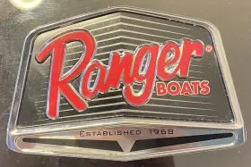 153269-01 Sharpline Official Ranger Boat Raised Emblem Decal Gray Silver Red Sticker