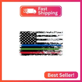 St-7508 Stickios Police Firefighter Military Sticker - Distressed American Flag Thin Blu