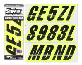 Tt85 Stiffie Techtron Black/day Glow Yellow 3 Inch Boat And Pwc Registration Decals