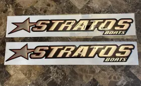 U28740-01 Stratos Boats 2 Boat Logos Raised 20 Inch X 5/8 Factory Decal Mirrored Silver Sticker