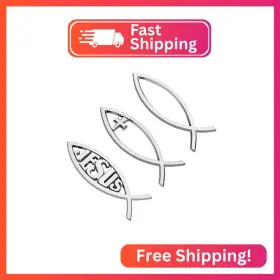 Diy-fh0001-004-us22 Superfindings 3pcs Sliver Jesus Fish Decal Sticker 5.5x1.8in Plastic Christian F