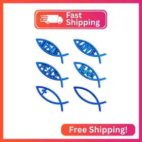 Diy-fh0006-26-us22 Superfindings 6pcs 6 Styles Blue Jesus Fish Decal Sticker Acrylic Cross Aut