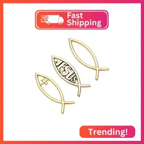 Find-fh0002-89-us22 Superfindings 3 Styles Gold Stickers Jesus Christ Fish And Cross Self-adhesive M
