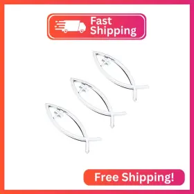 Rb-fh0001-003-us22 Superfindings 3pcs Silver Abs Plastic Jesus Fish Decal Sticker 5.5x1.8inch 3d Ca