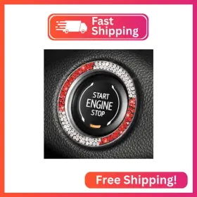 Cz25040806 Tobequeen White And Red Bling Push To Start Button Ring Emblem Sticker Crystal