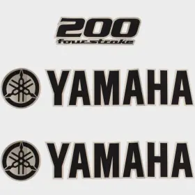 Hw2382 Yamaha Boat Cowling Decals 200 Four Stroke Black / Silver Stickers Kit