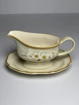 Vintage Mikasa White Petals Gravy Boat & Under Plate - Discontinued Rare Used. Price: $21.00.