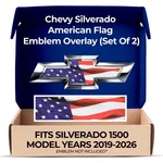 Chevy Silverado American Flag Grille Tailgate Bowtie Overlay Decals 2019-2026... New. Price: $33.89.