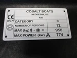 Cobalt Maximum Capacities 12 Persons Neodesha, Ks White CE0609 Marine Boat New. Price: $19.95.
