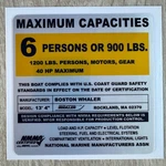 Boston Whaler 13' 4" Boat Capacity Plate Decal Sticker Nmma Replacement Marine New. Price: $19.99.