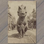 Sticker Giant Dinosaur Monster Man Street Old Town Weird Retro Horror New. Price: $6.99.